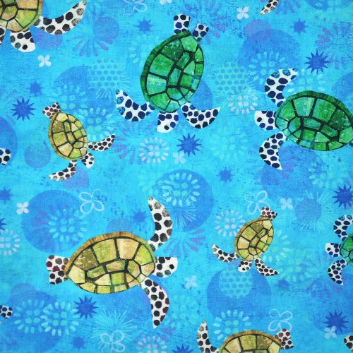 octopus garden – turtles in water - designer pamutvászon méteráru