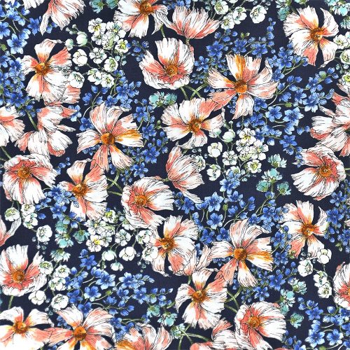 nature's notebook - flowers in blue jay - designer pamutvászon méteráru