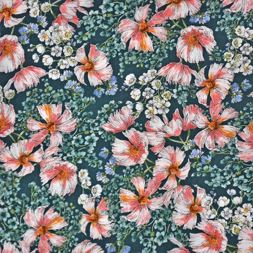 virágok - nature's notebook - flowers in teal - designer pamutvászon méteráru