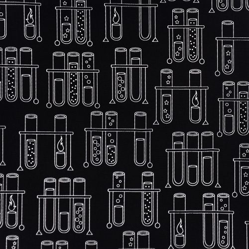 science fair - test tubes in black - designer pamutvászon méteráru