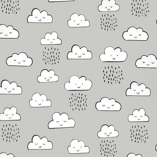neighborhood pals - clouds on grey - designer pamutvászon méteráru