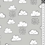 felhő - neighborhood pals - clouds on grey - designer pamutvászon méteráru