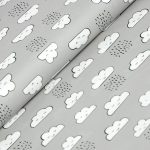 felhő - neighborhood pals - clouds on grey - designer pamutvászon méteráru