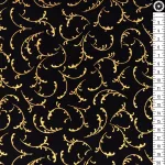 arany ágak - winter's grandeur - scrolls in black - pamutvászon méteráru