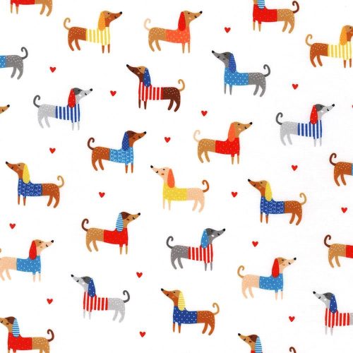 tacskó - whiskers and tails – dogs in bright - designer pamutvászon méteráru