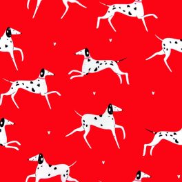   dalmata kutya - whiskers and tails – dalmatians in red - designer pamutvászon méteráru