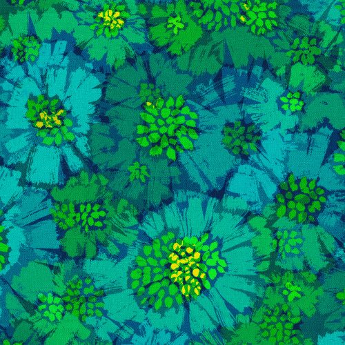 virágminta - color wheel - daisies in teal - designer pamutvászon méteráru