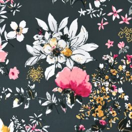   virágok - rosette in charcoal - designer pamutvászon méteráru