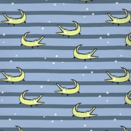   korokodil - croco on jeans stripes - mintás BIOPAMUT jersey méteráru