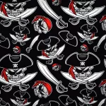 kalóz - caribbean skulls in black - európai pamut puplin méteráru méteráru