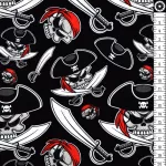 kalóz - caribbean skulls in black - európai pamut puplin méteráru méteráru