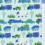 jármű - various vehicles on light blue - európai pamutvászon méteráru
