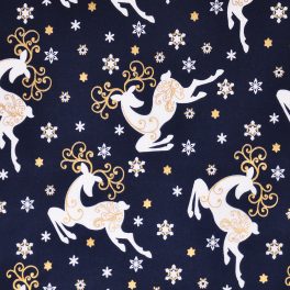   arany szarvas - deer in navy and gold - metálfényű európai pamutvászon méteráru