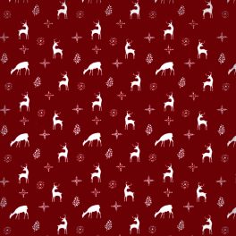   christmas deer on deep red - európai pamut puplin méteráru