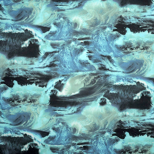 waves in blue - mintás softshell méteráru