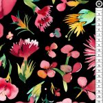 virág mintás - flower bouquet in black - vastag, erős pamutszövet méteráru