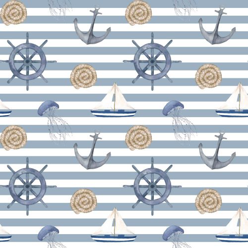 marine stripes in light blue - vastag, erős pamutszövet méteráru