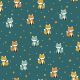 foxes and stars on cyan - mintás pamut jersey méteráru