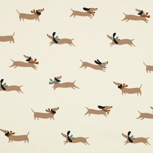 running dachshunds on ecru - mintás pamut jersey méteráru