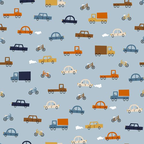 cars in traffic in ligth blue - európai pamut puplin méteráru