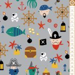 kalóz - pirates on light grey - európai pamut puplin méteráru